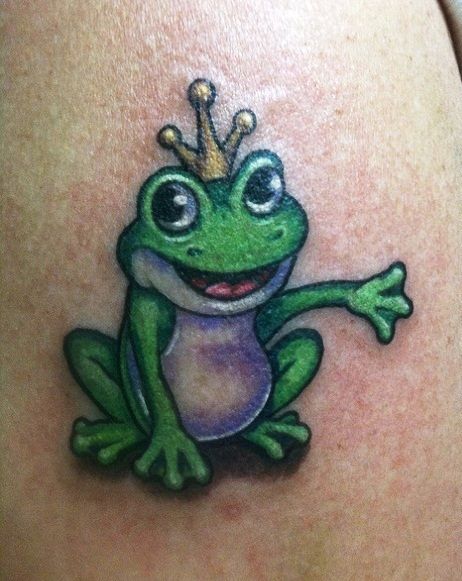 Green Frog With Small Crown Tattoo
