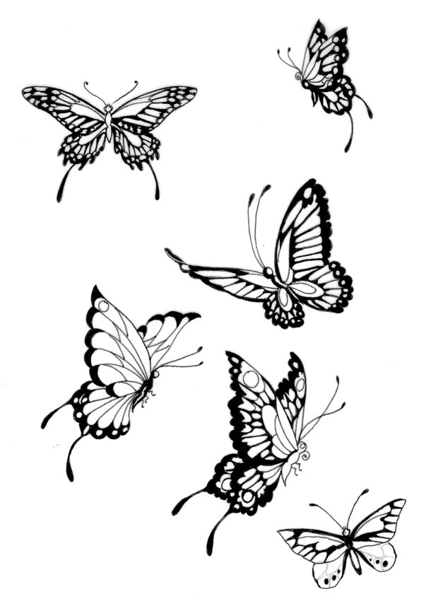 Grey And Black Butterfly Tattoos Designs