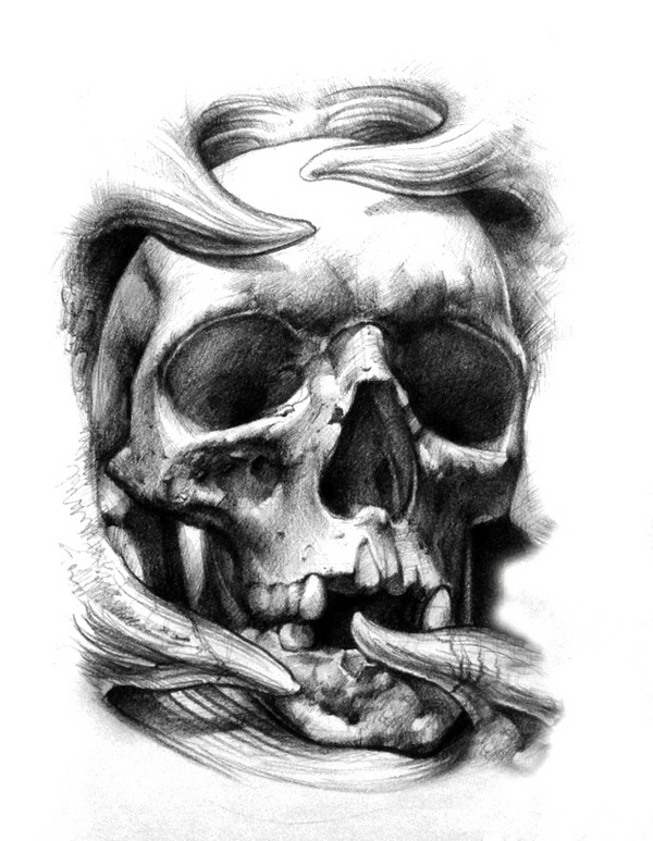 Grey And White 3D Skull Tattoo Design
