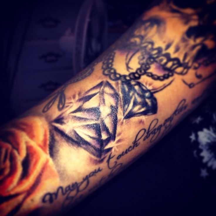 Grey Ink Diamond Tattoo On Arm Sleeve