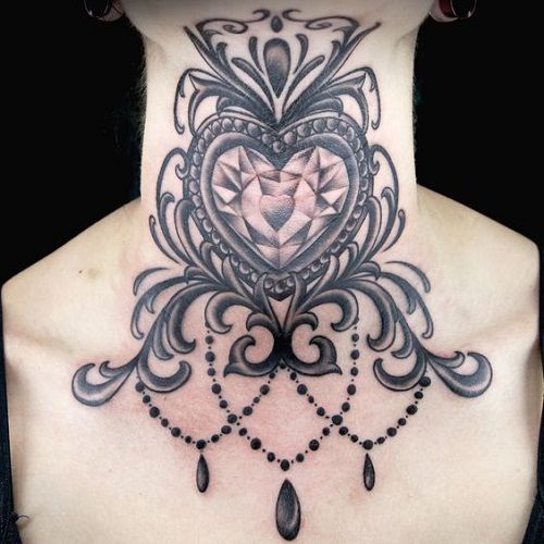 Grey Ink Diamond Tattoo On Throat