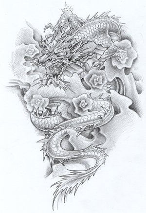 Grey Ink Japanese Dragon Tattoo Design