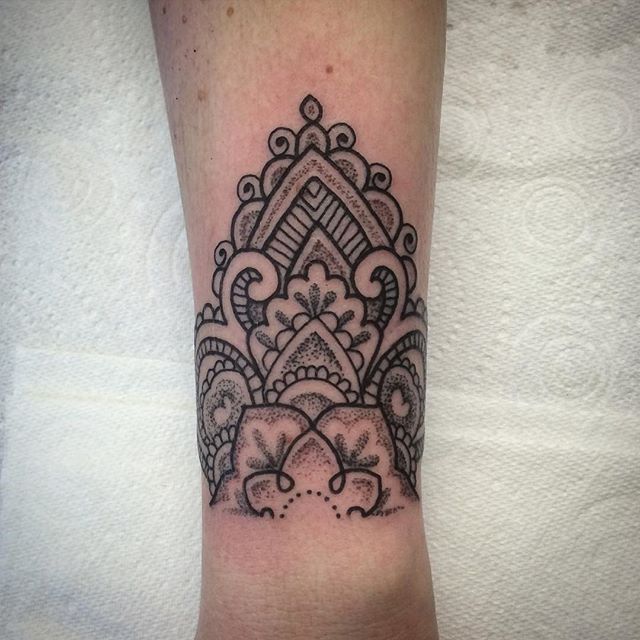 Grey Mandala Tattoo On Arm