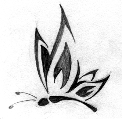 Grey Tribal Butterfly Tattoo Design