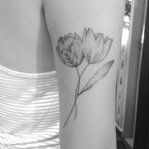 Grey Tulip Tattoos On Bicep