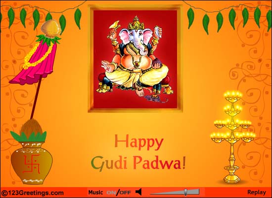 Happy Gudi Padwa 2017 Lord Ganesha Blessings Greeting Card