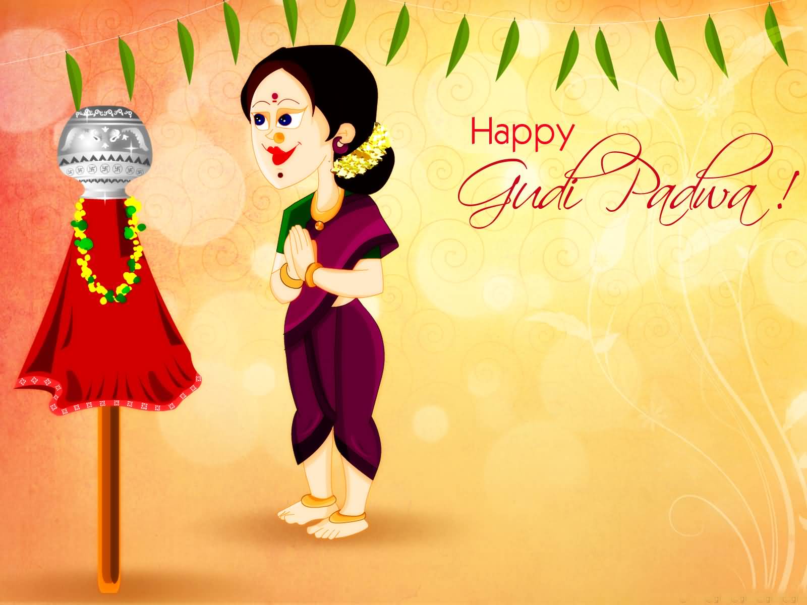 Happy Gudi Padwa Woman Praying Illustration