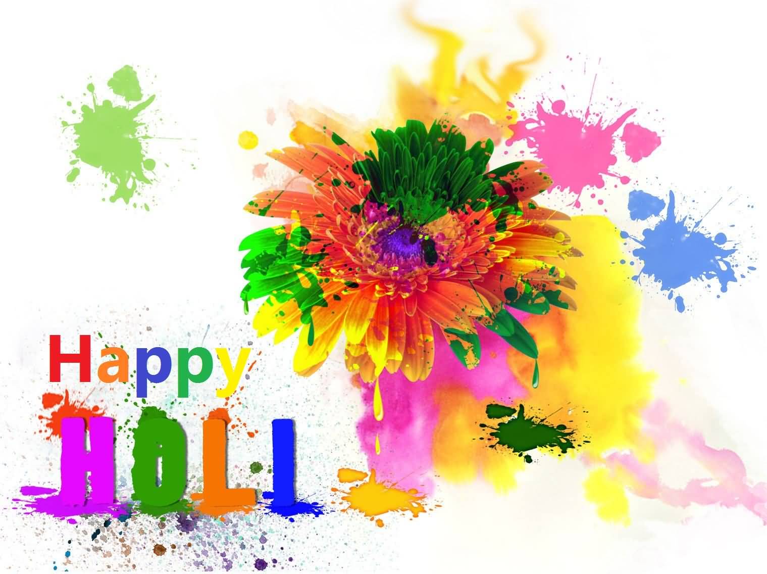 Happy Holi Colorful Flower Wishes Wallpaper