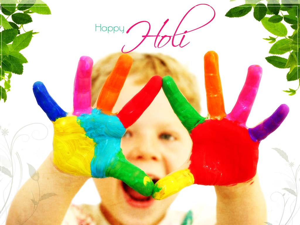 Happy Holi Kid With Colorful Hands