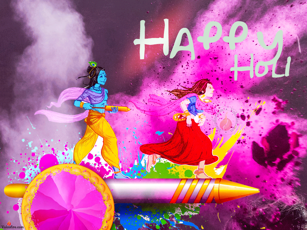Happy Holi Radha Krishna Playing Holi Colorful Picture