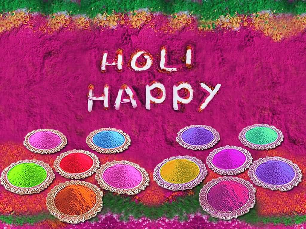 Happy Holi Wishes With Colors In Plates