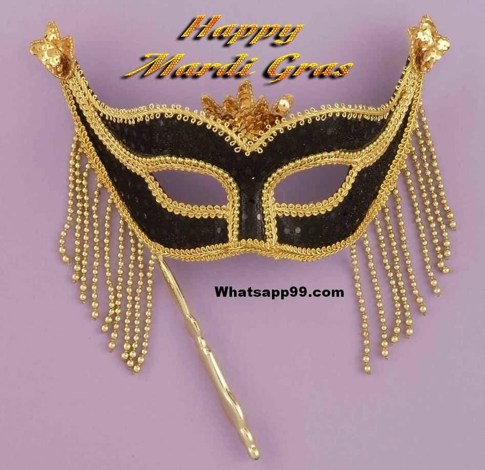 Happy Mardi Gras Black And Gold Velvet Mask Card