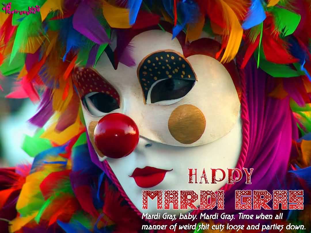 Happy Mardi Gras Clown Mask Greeting Card