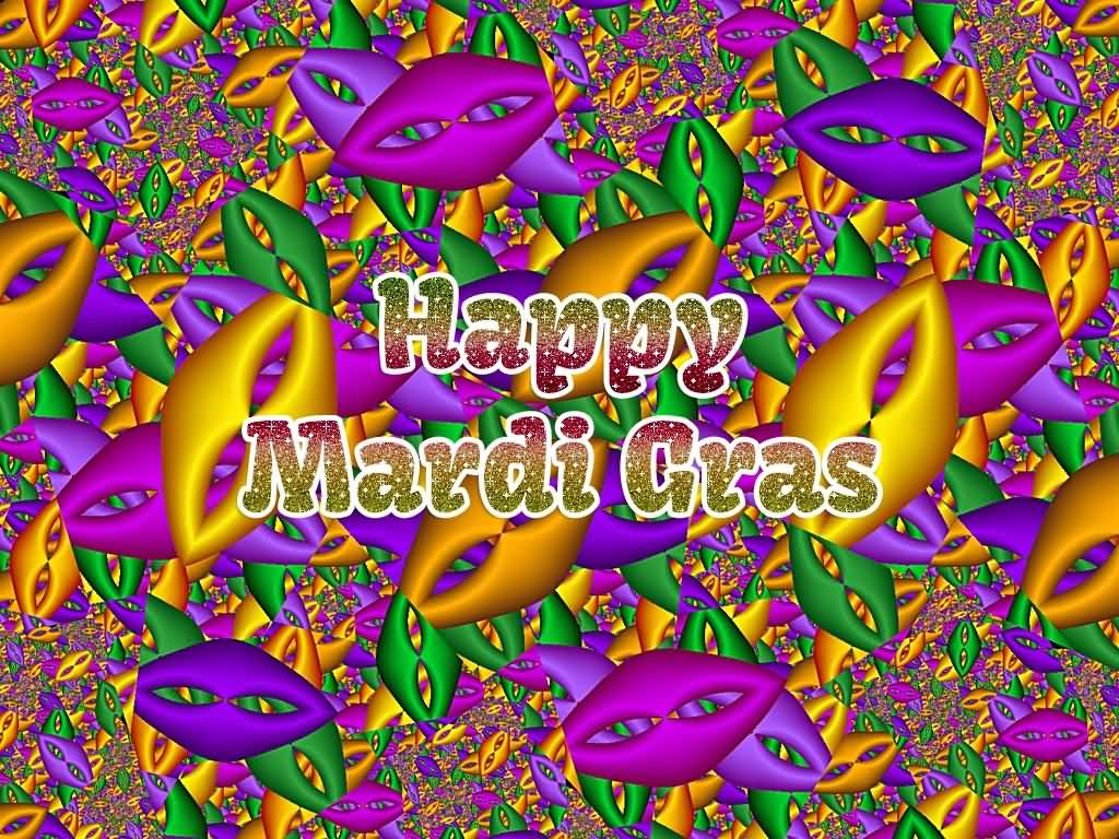Happy Mardi Gras Eye Masks In Background