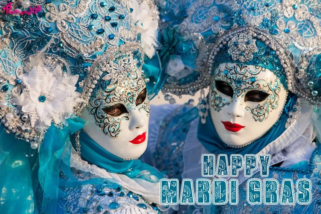 Happy Mardi Gras Performers Wearing Masks Greeting Card