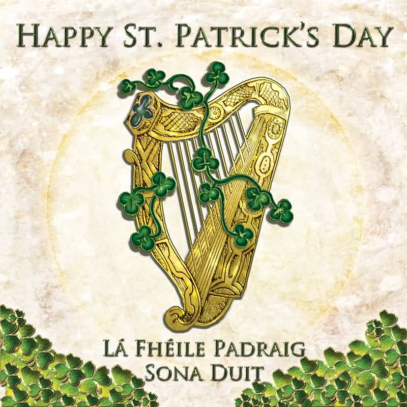 Happy Saint Patrick’s Day Harp Musical Instrument Greeting Card