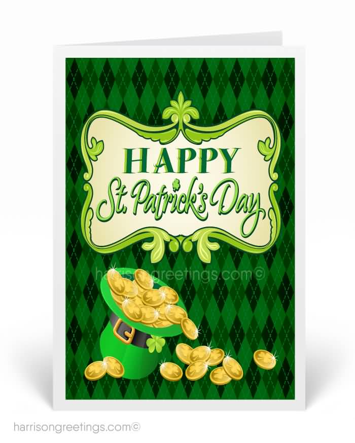 Happy Saint Patrick's Day Hat Full Of Coins Greeting Card