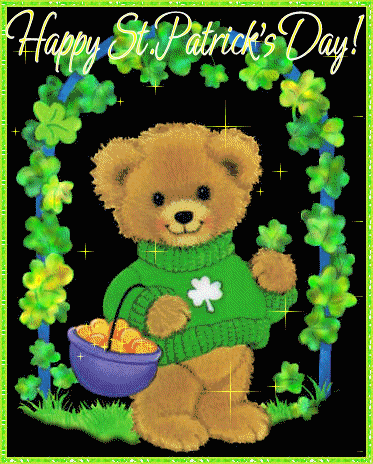 Happy Saint Patrick's Day Teddy Bear Glitter Ecard