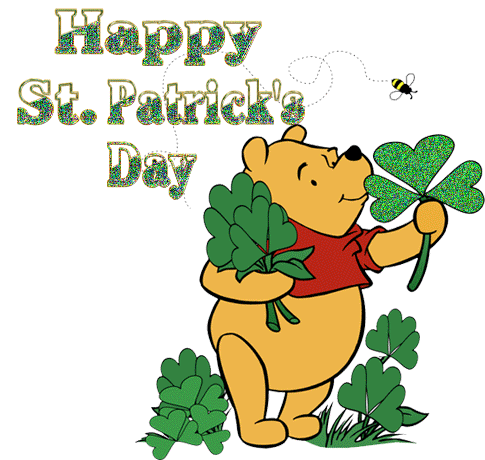 Happy Saint Patrick’s Day Winnie Pooh With Clover Leafs Glitter Picture