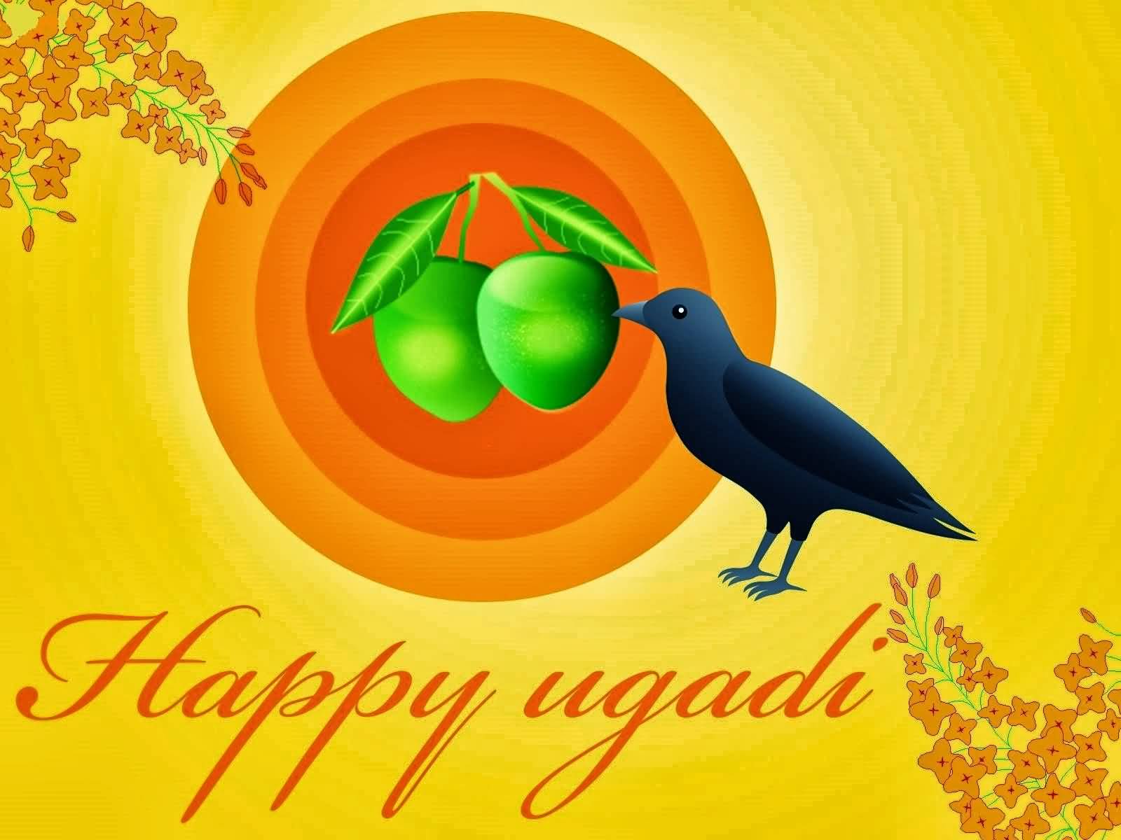 Happy Ugadi Black Crow With Mangoes Card