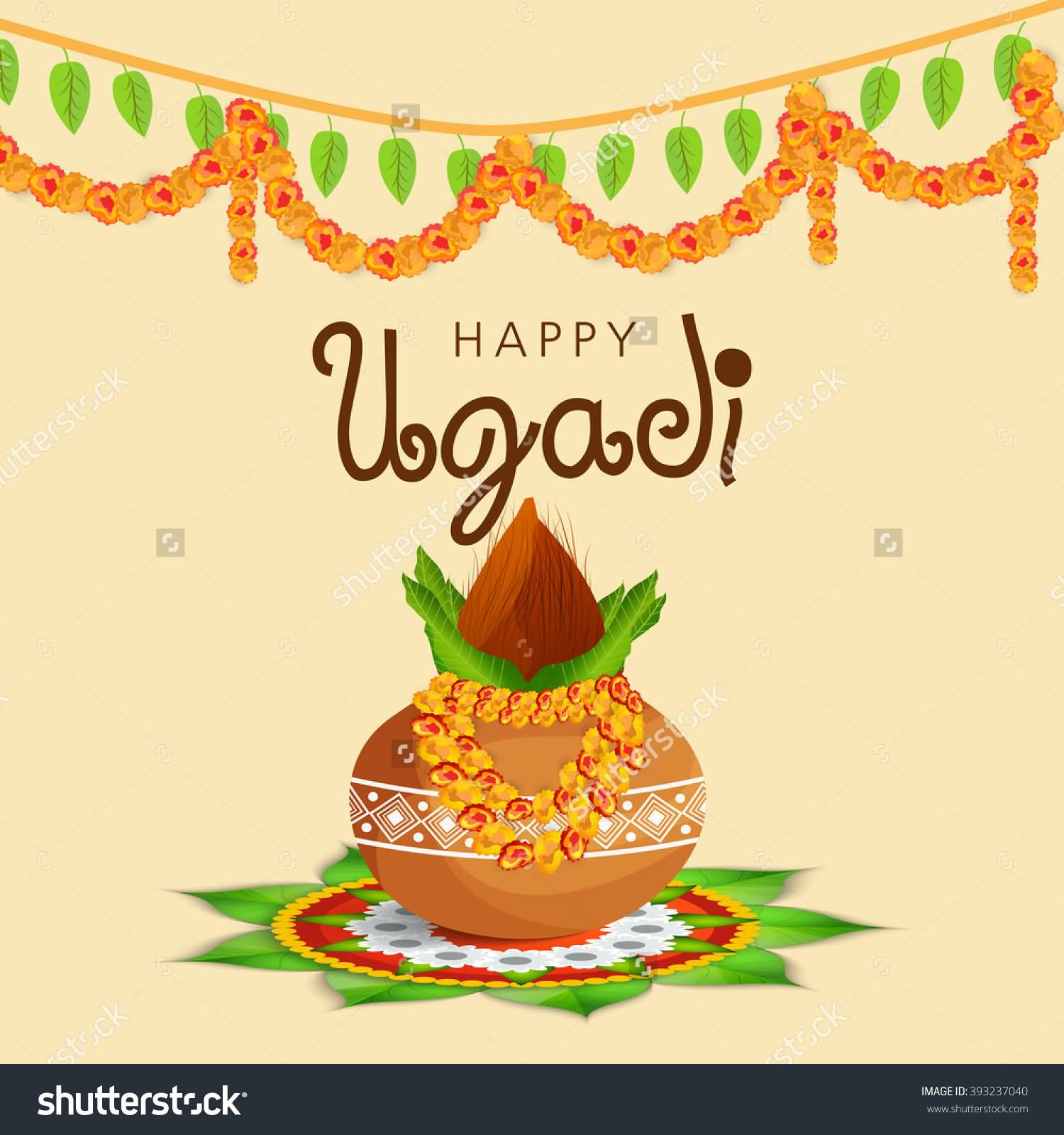 Happy Ugadi Kalash Illustration Card
