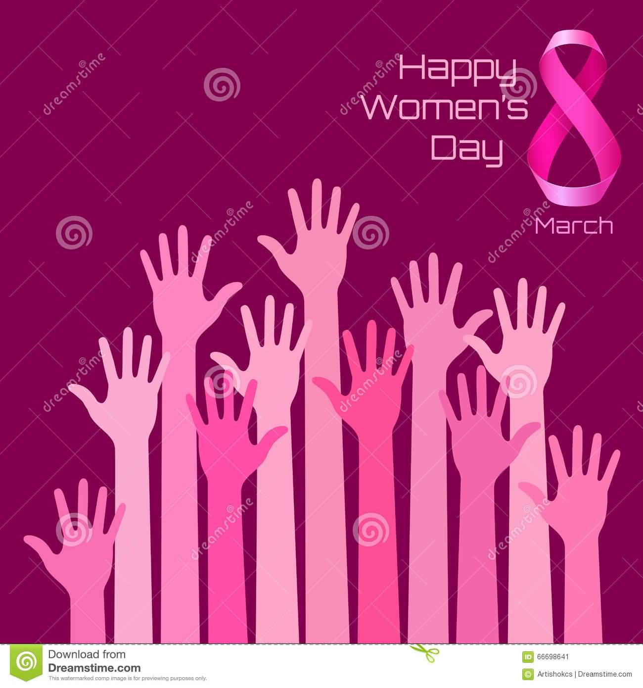 Happy Women’s Day 8 March Pink Hands Greeting Card Design