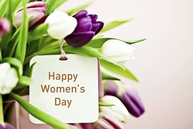 Happy Women's Day Tag With Flowers
