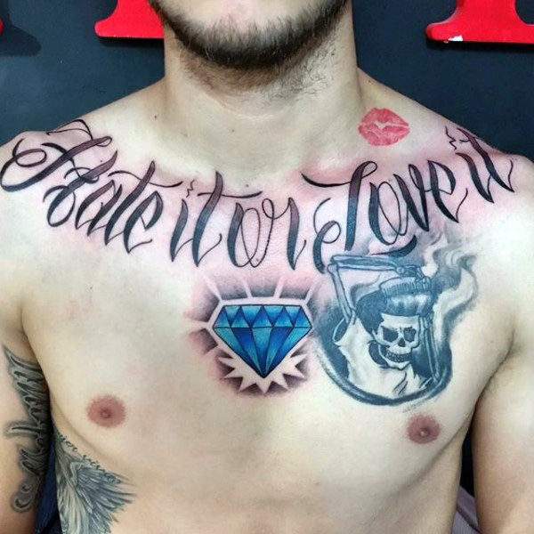 Hate It Or Love It Diamond Tattoo On Man Chest