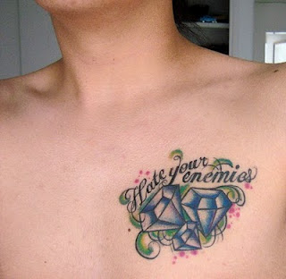 Hate Your Enemies Diamond Tattoo On Chest
