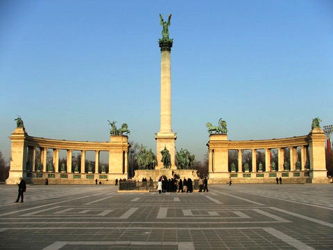 Heroes Square And The Millennium Monument In Budapest