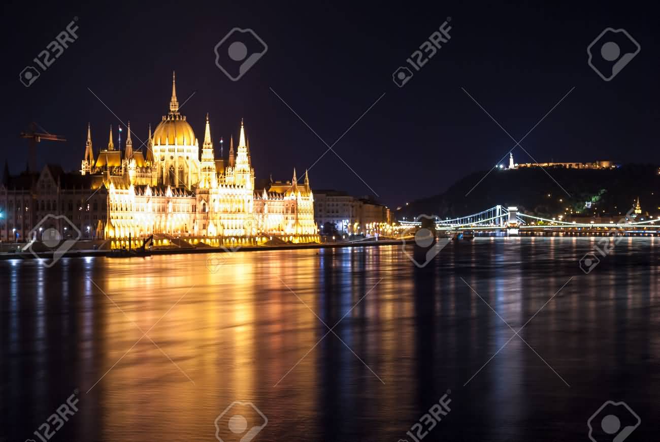 Hungarian Parliament Building As Seen From Margit Hid At Night