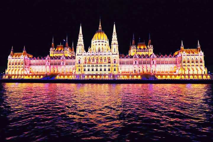 Hungarian Parliament Building At Night In Budapest