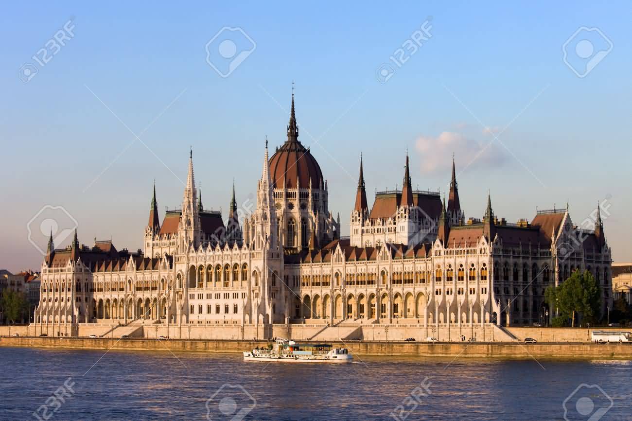 Hungarian Parliament Building Gothic Revival Architecture By The Danube River In Budapest, Hungary