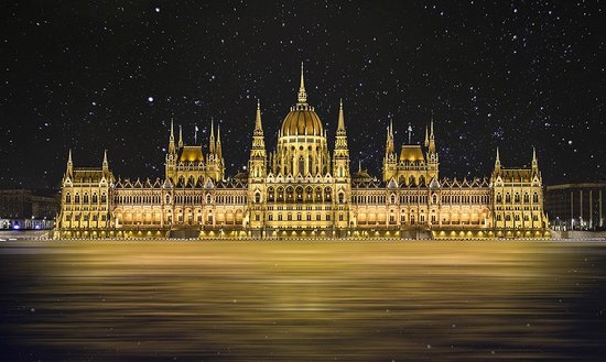 Hungarian Parliament Building In Budapest By Night
