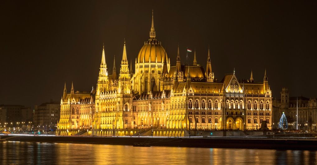 Hungarian Parliament Building Lit Up At Night