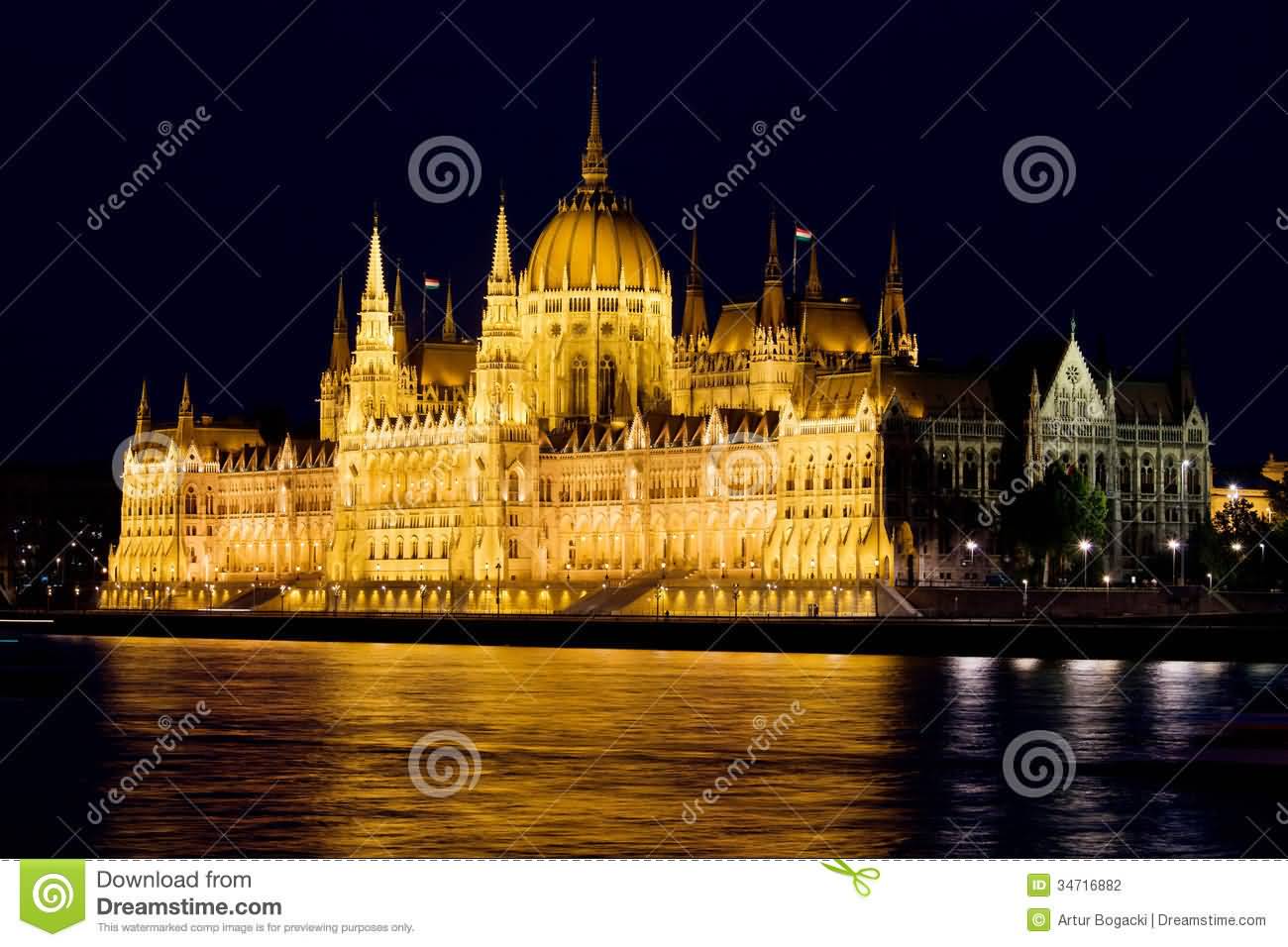 Hungarian Parliament Building Looks Golden At Night