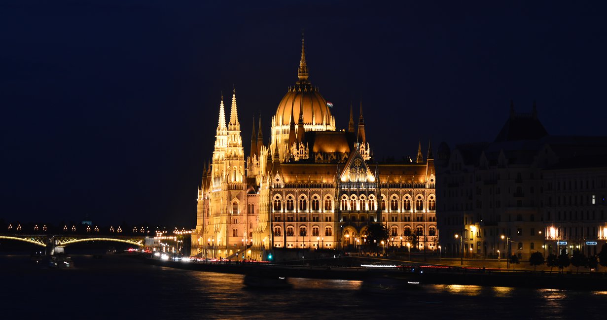 Hungarian Parliament Side View At Night
