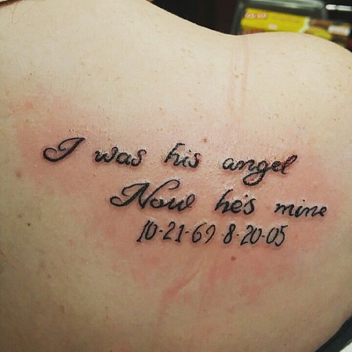 I Was His Angel Memorial Tattoo On Right Back Shoulder