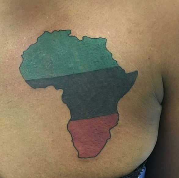 Impressive African Map Tattoo On Left Front Shoulder