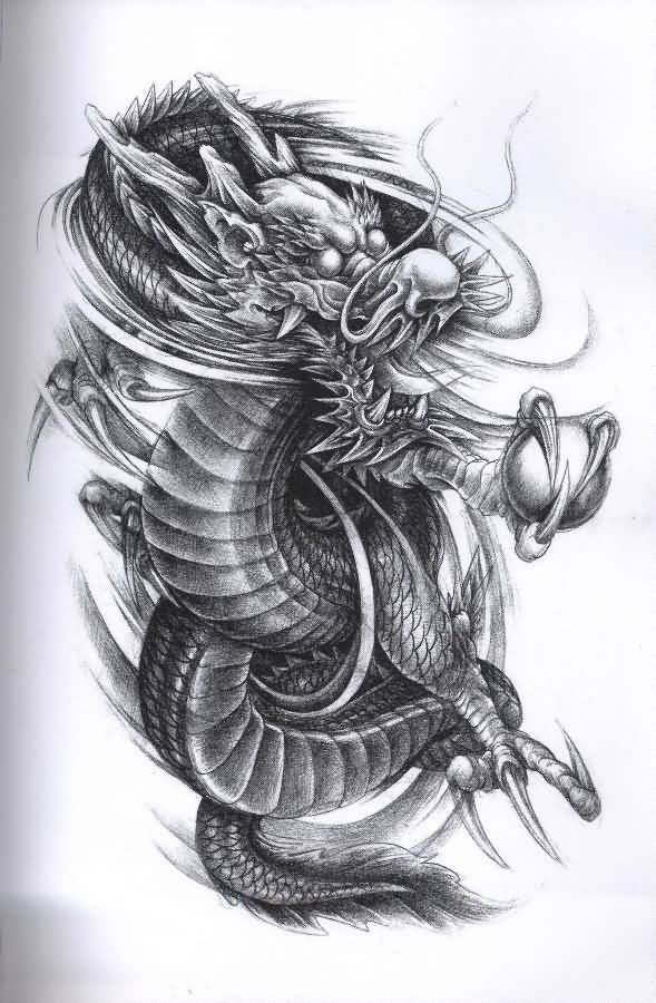 Impressive Black Ink Dragon Tattoo Design