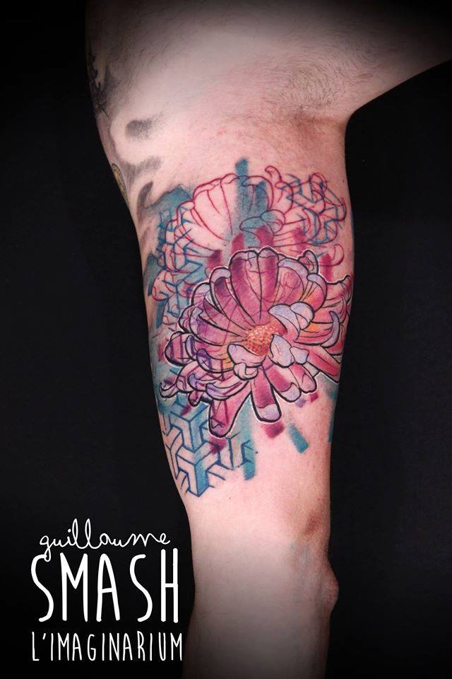 Impressive Flower Tattoo On Half Sleeve By Guillaume Smash