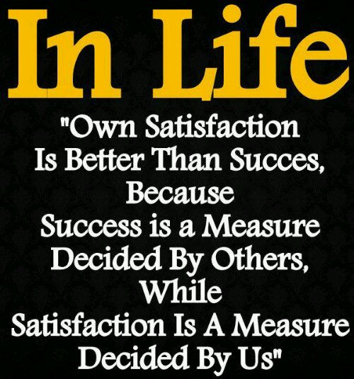 In Life, Own Satisfaction Is Better Than Success, Because Success Is A Measure Decided By Others, While Satisfaction Is A Measure Decided By Us.