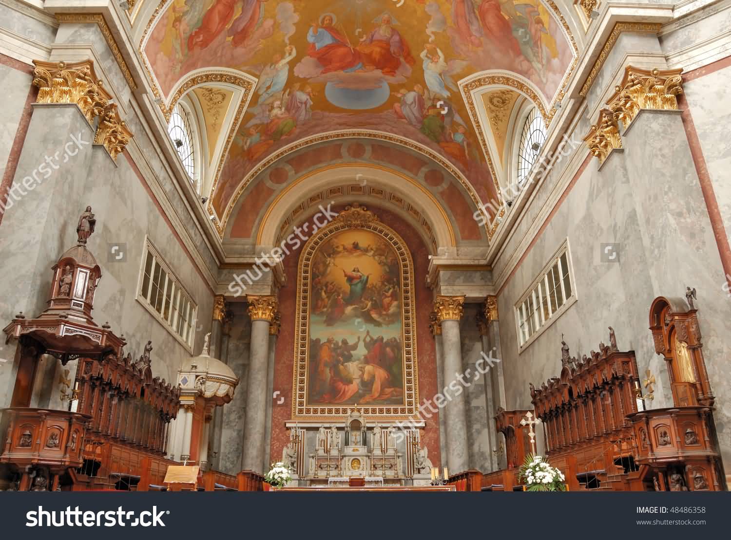 Interior And Altar Of The Esztergom Basilica In Hungary