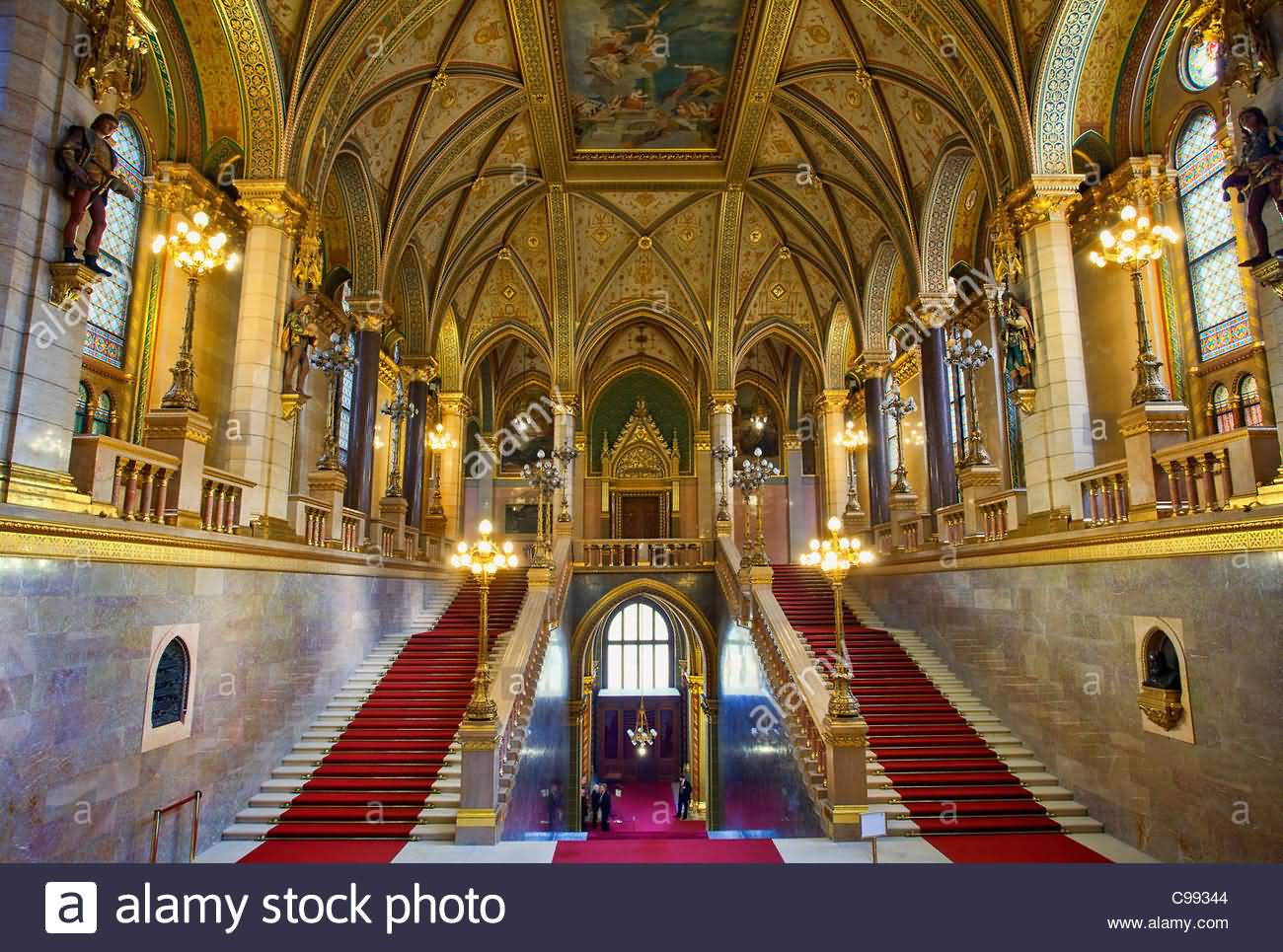 Interior View Of Stairway Of Hungarian Parliament Building