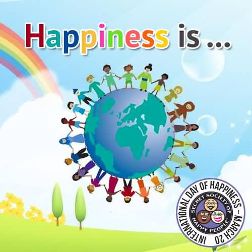 International Day Of Happiness 20 March People Around The Earth Globe