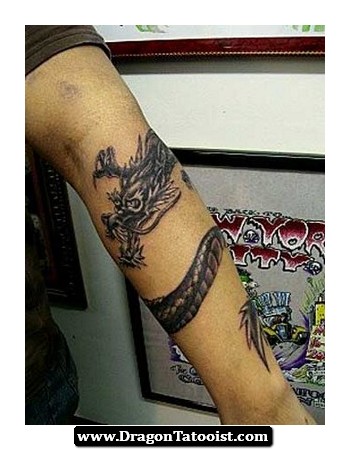 Latest Black Ink Dragon Tattoo On Right Forearm