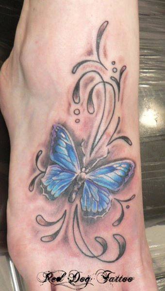 Latest Butterfly Tattoo On Right Foot