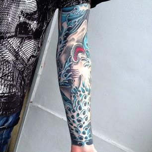 Latest Hammerhead Shark Tattoo On Left Forearm By Sam Ricketts