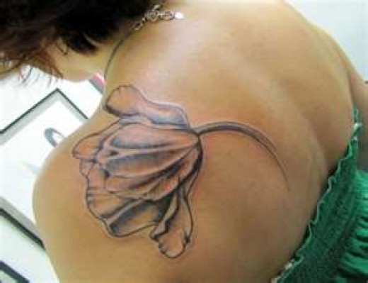 Left Back Shoulder Tulip Tattoo For Girls