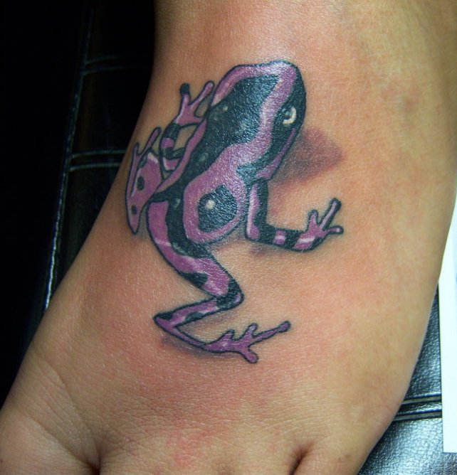 Left Foot Colored Frog Tattoo